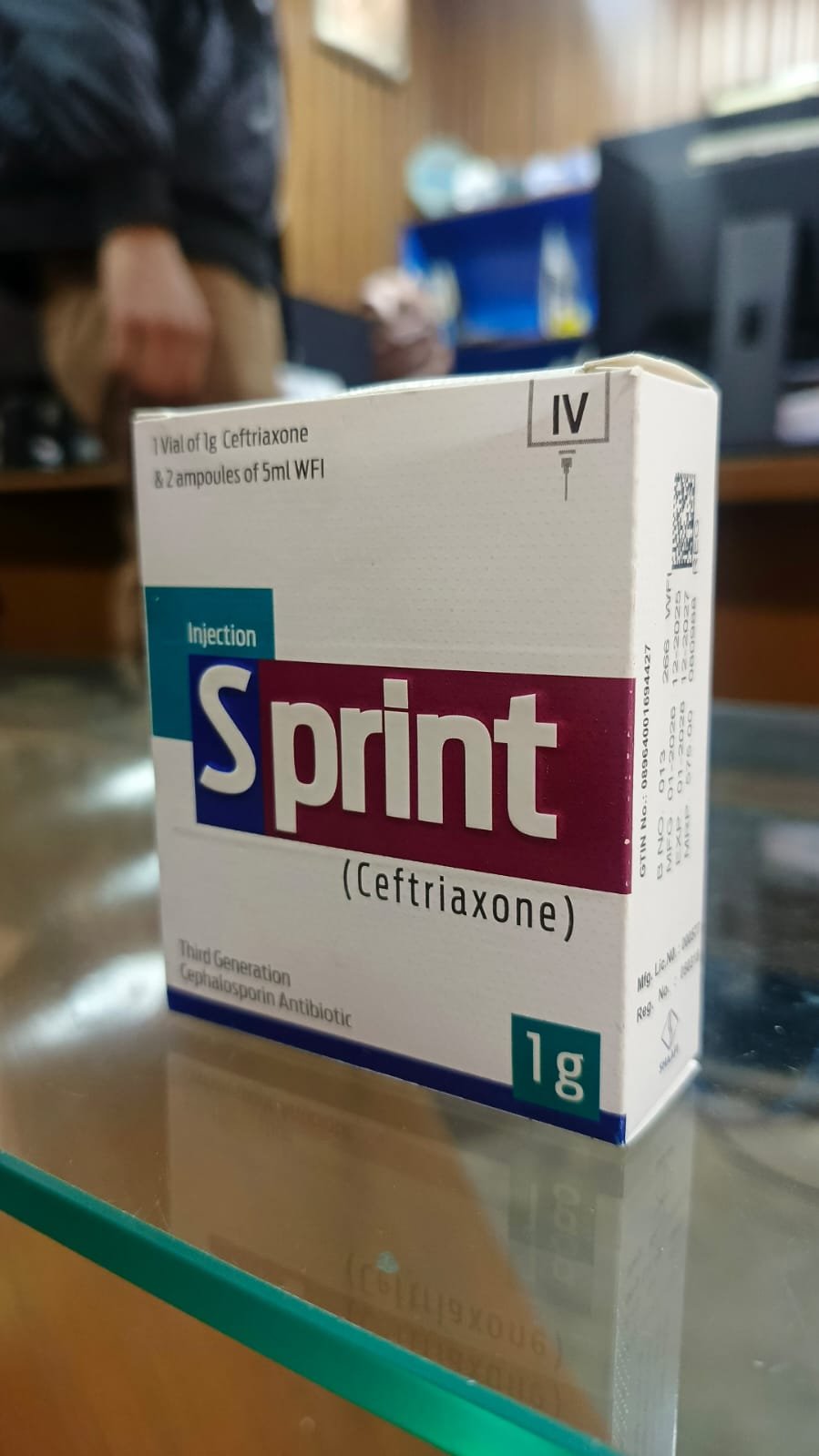 Sprint ceftriaxone injection 1g carton